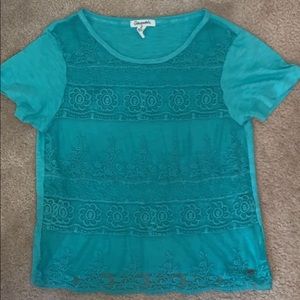 Cute turquoise blouse-tee with mesh detailing